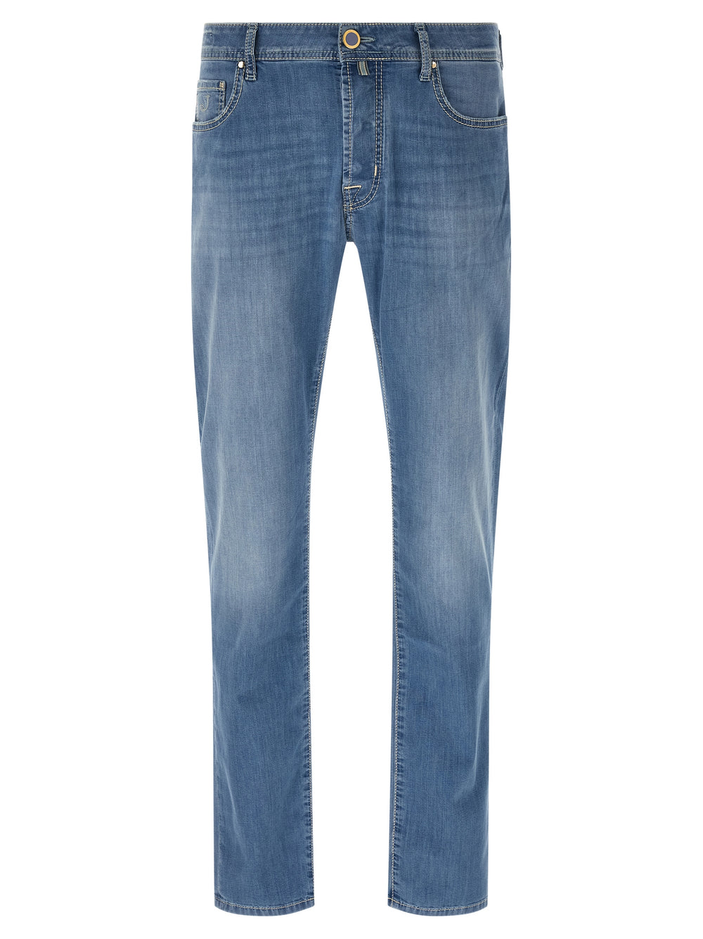 Blue Cotton Straight-Leg Jeans