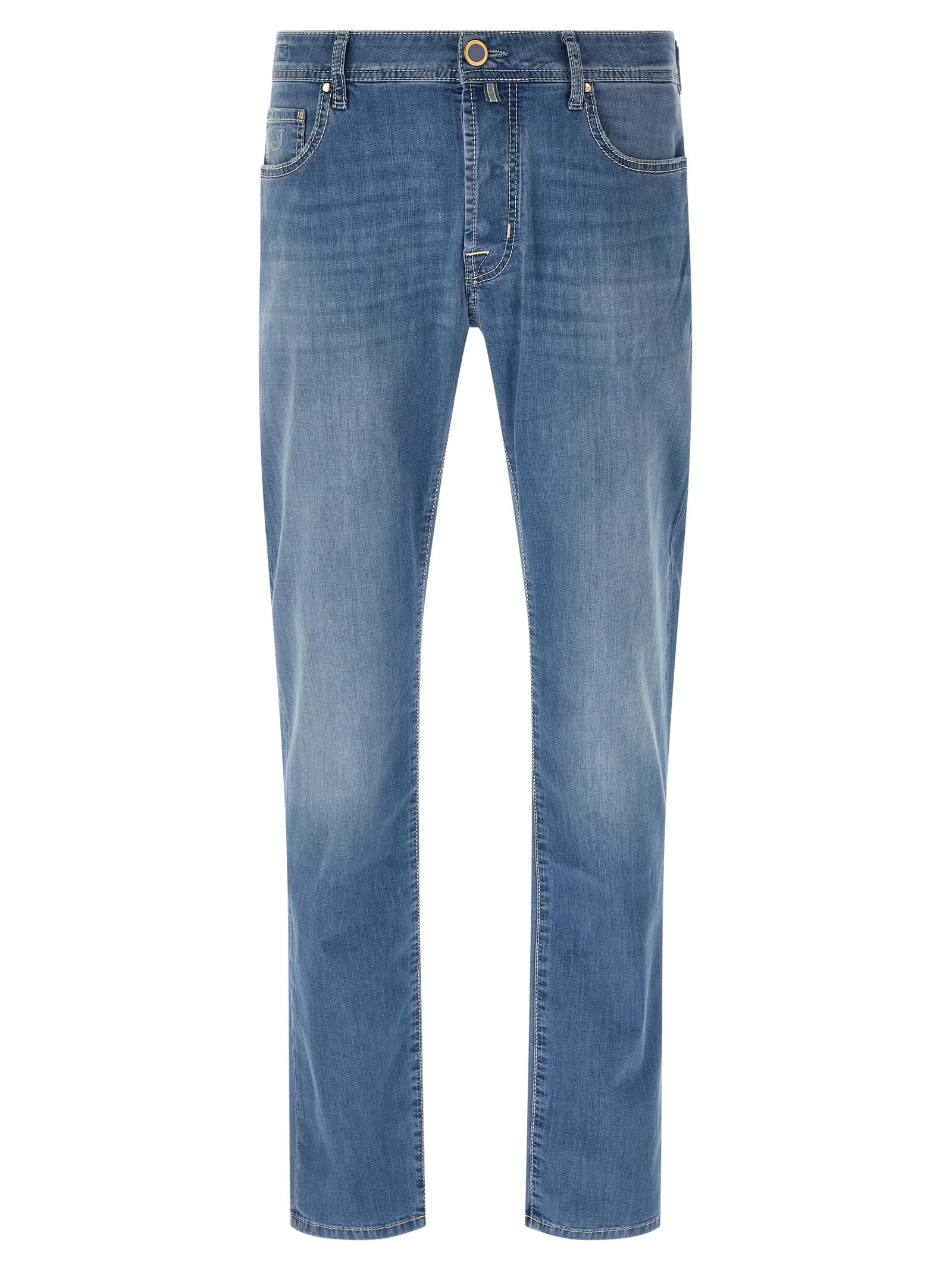 Blue Cotton Straight-Leg Jeans