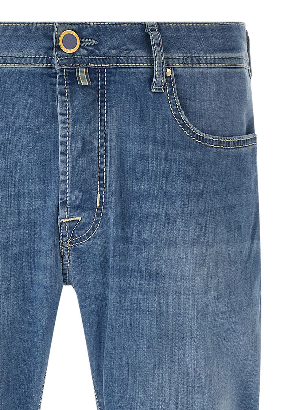 Blue Cotton Straight-Leg Jeans
