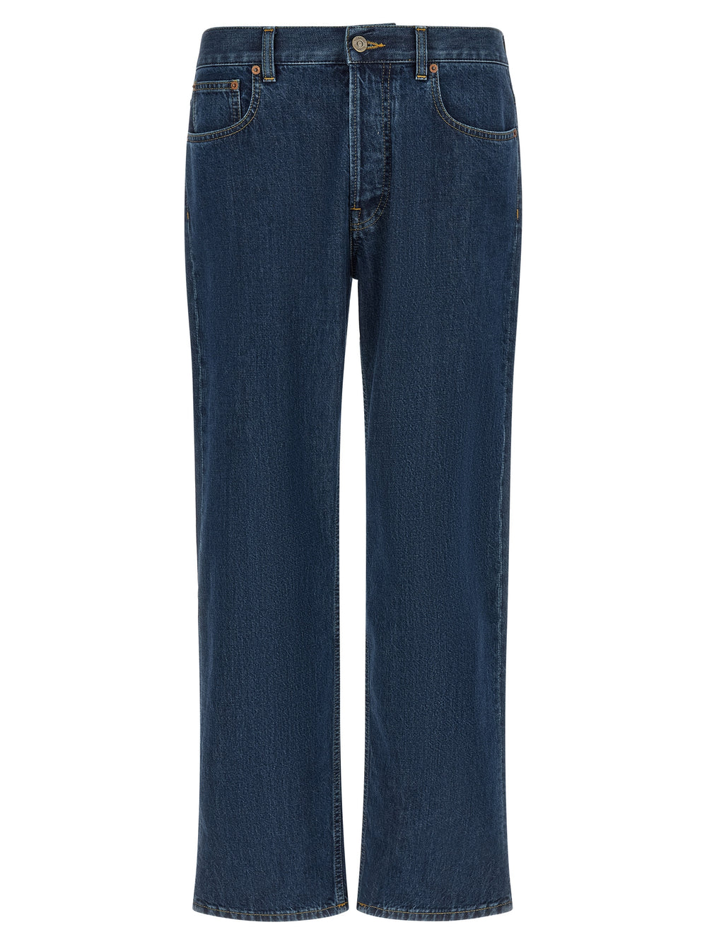 Blue Cotton Straight-Leg Jeans