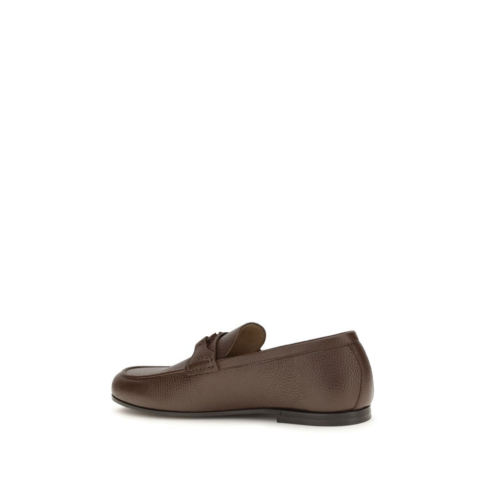 Valentino Garavani Deer Leather Slip-On Loafers in Brown