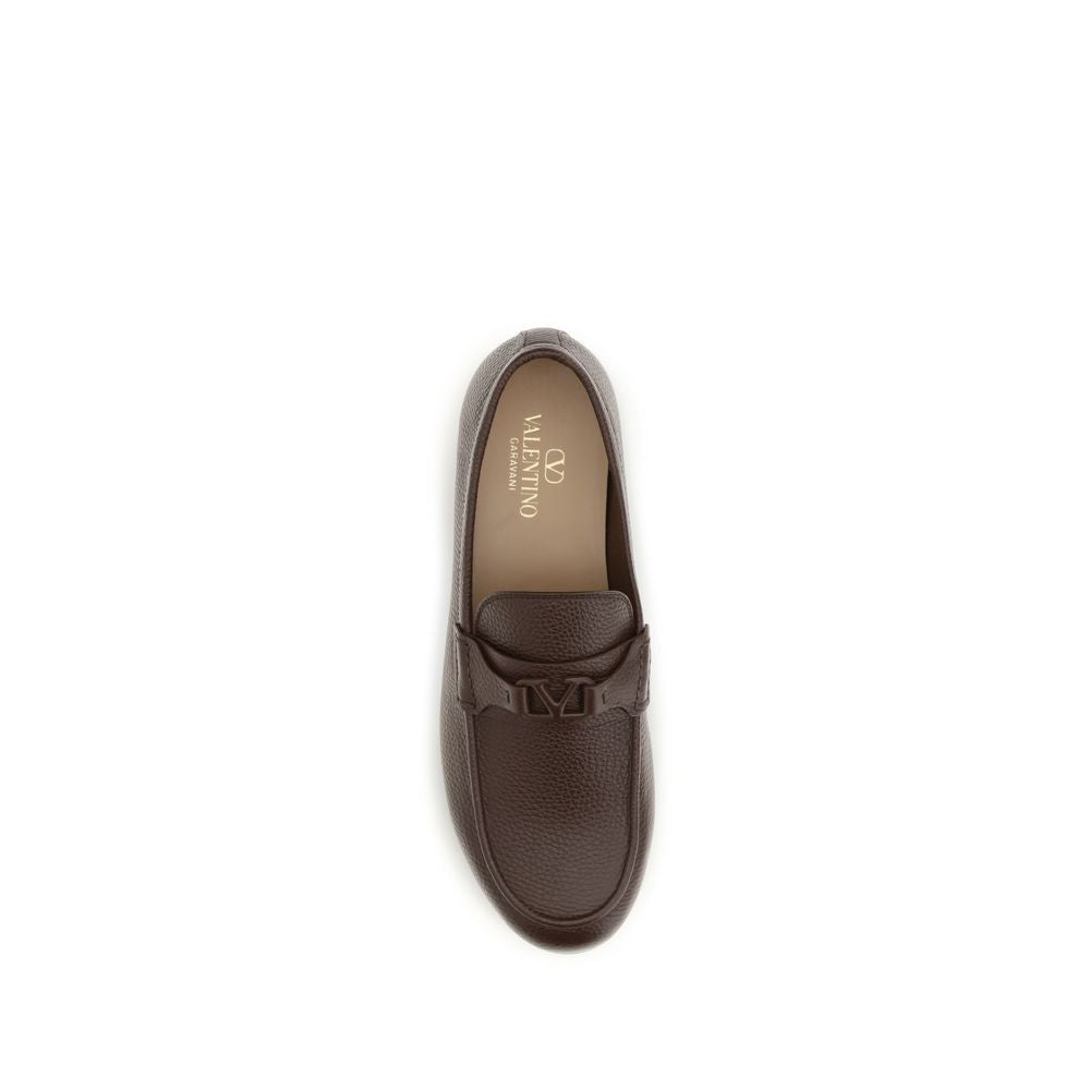 Valentino Garavani Deer Leather Slip-On Loafers in Brown