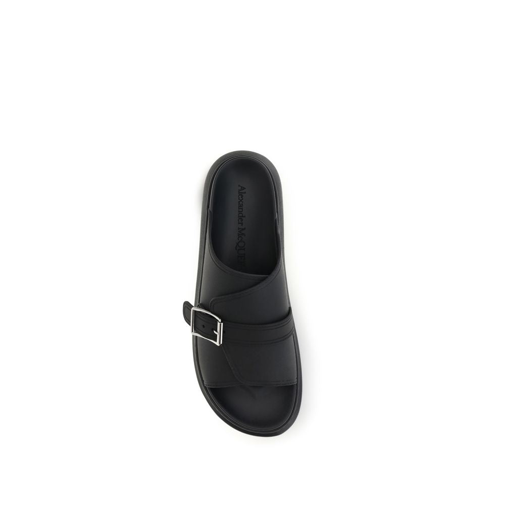 Alexander McQueen Calf Leather Platform Sandals in Black