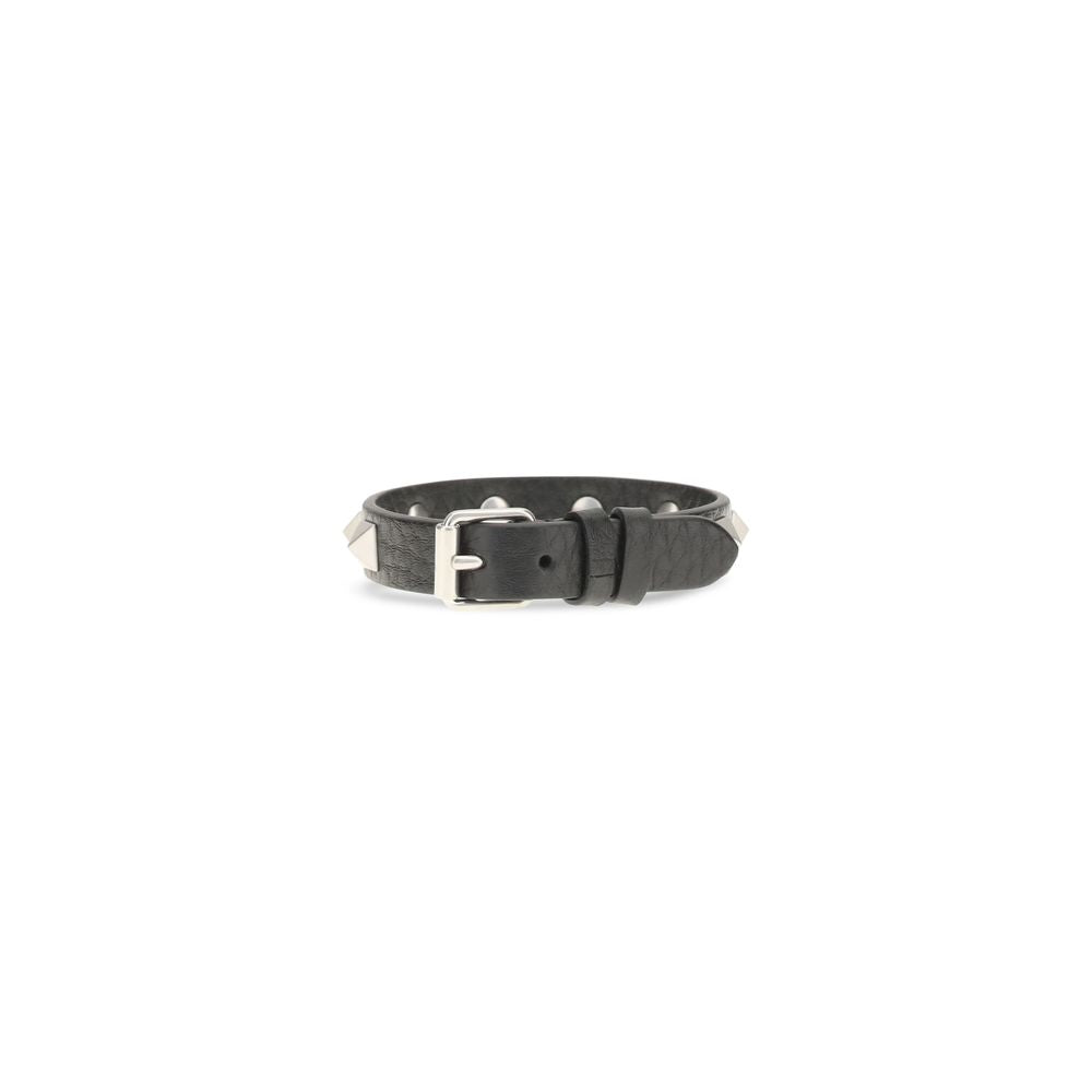 Valentino Garavani Calf Leather Rockstud Bracelet in Black