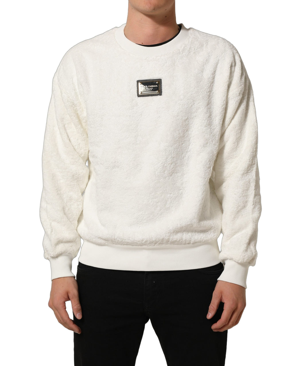 Dolce & Gabbana 100% Cotton Crew-Neck Sweatshirt in White