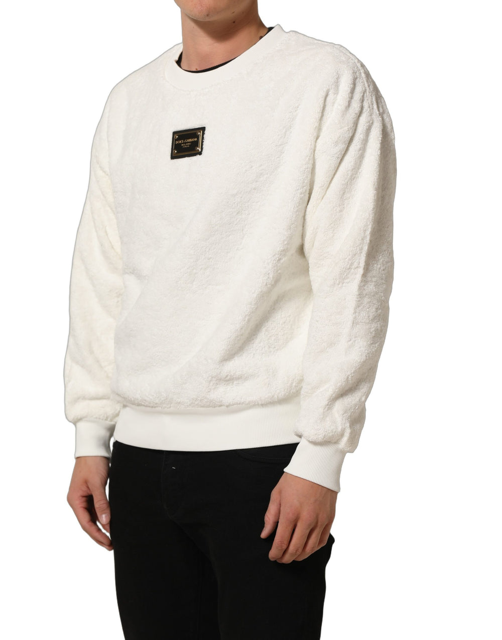 Dolce & Gabbana 100% Cotton Crew-Neck Sweatshirt in White