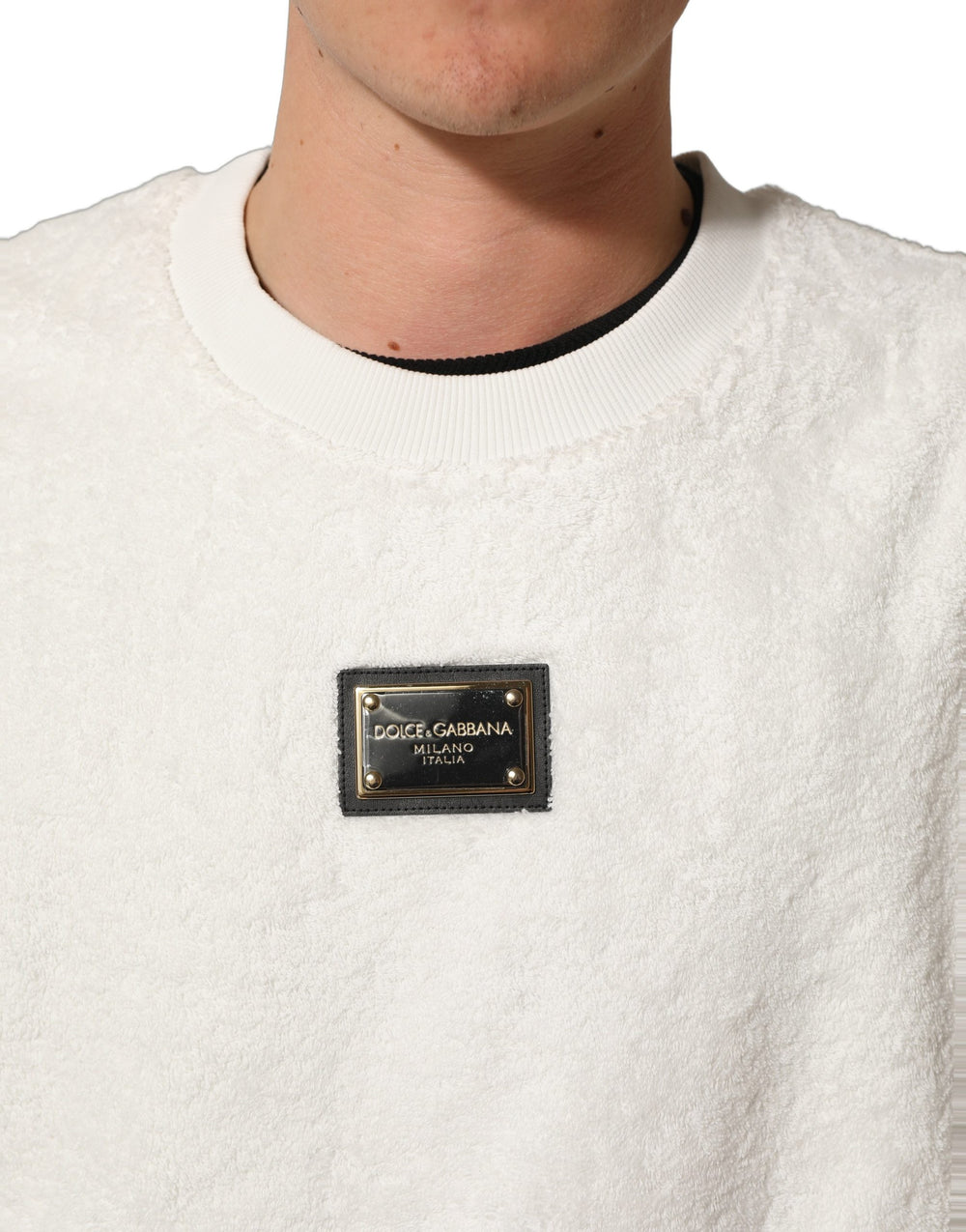 Dolce & Gabbana 100% Cotton Crew-Neck Sweatshirt in White