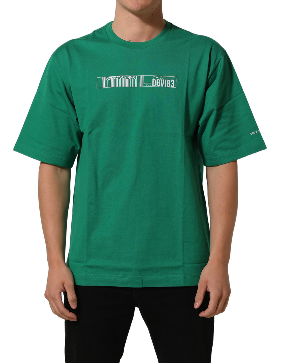 Green Cotton DGVIB3 Print Crew Neck T-shirt