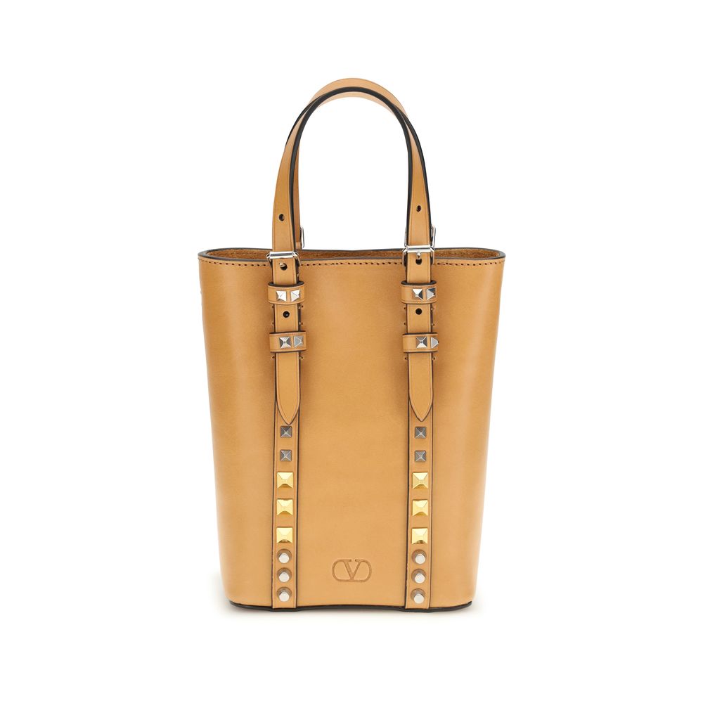 Valentino Garavani Rockstud Shoulder Bag from Calf Leather in Beige