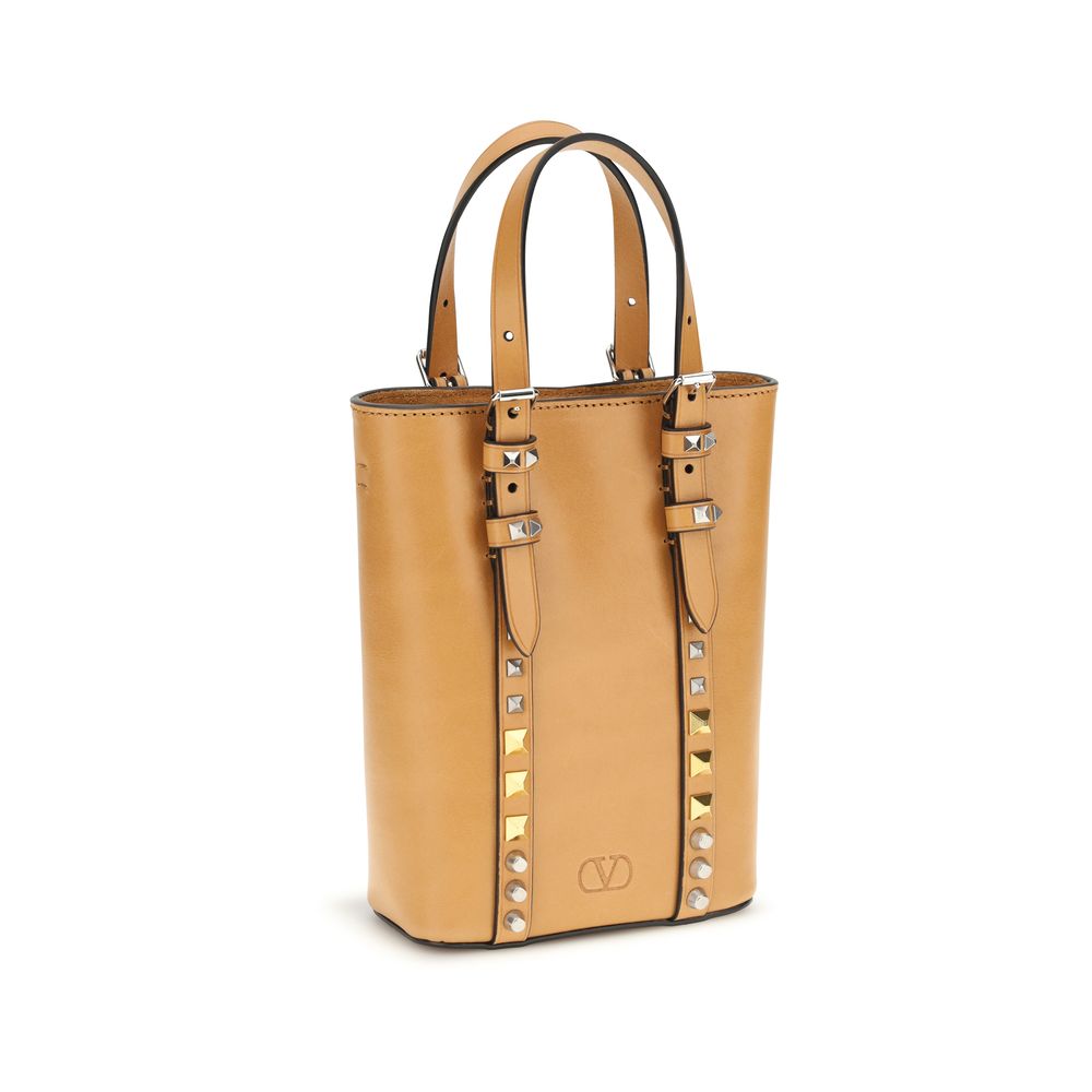 Valentino Garavani Rockstud Shoulder Bag from Calf Leather in Beige