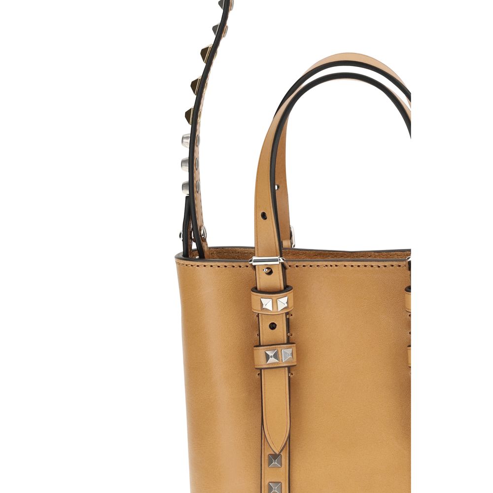 Valentino Garavani Rockstud Shoulder Bag from Calf Leather in Beige