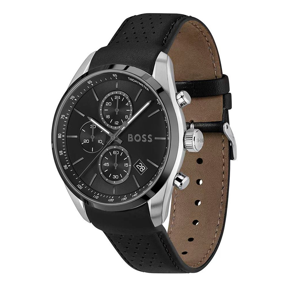 Hugo Boss Ρολόι Χειρός με Δερμάτινο Λουράκι σε Μαύρο