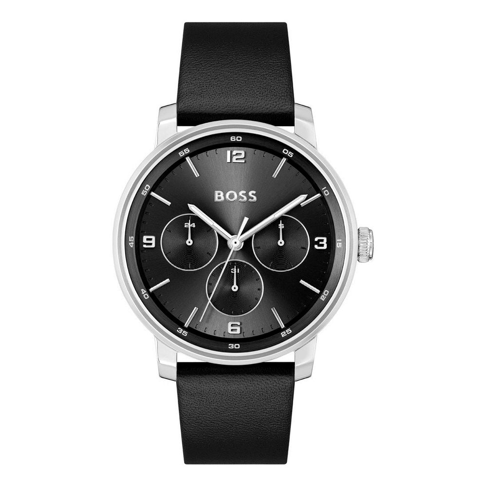 Hugo Boss Ρολόι Χειρός με Μαύρο Δερμάτινο Λουράκι