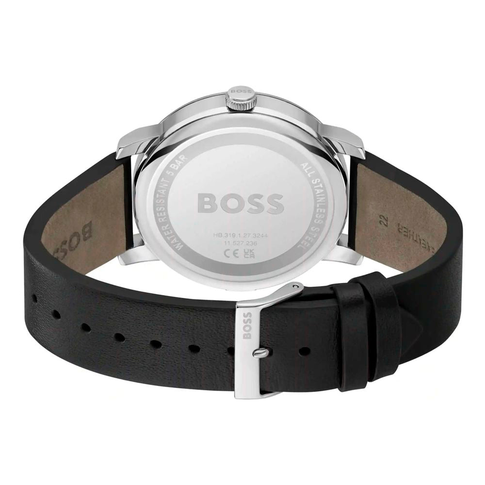 Hugo Boss Ρολόι Χειρός με Μαύρο Δερμάτινο Λουράκι