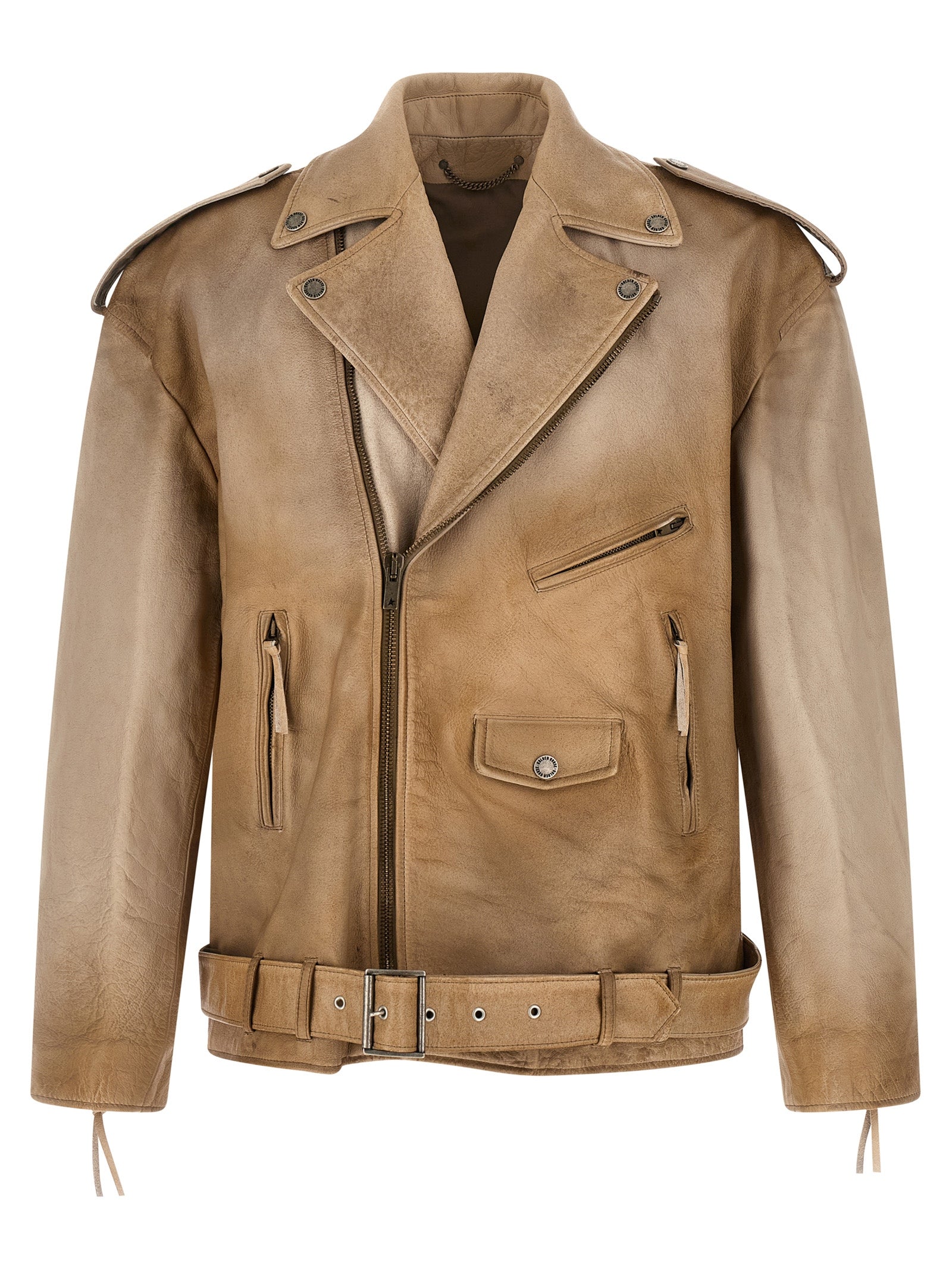 Golden Goose Buffalo Leather Biker Jacket in Beige