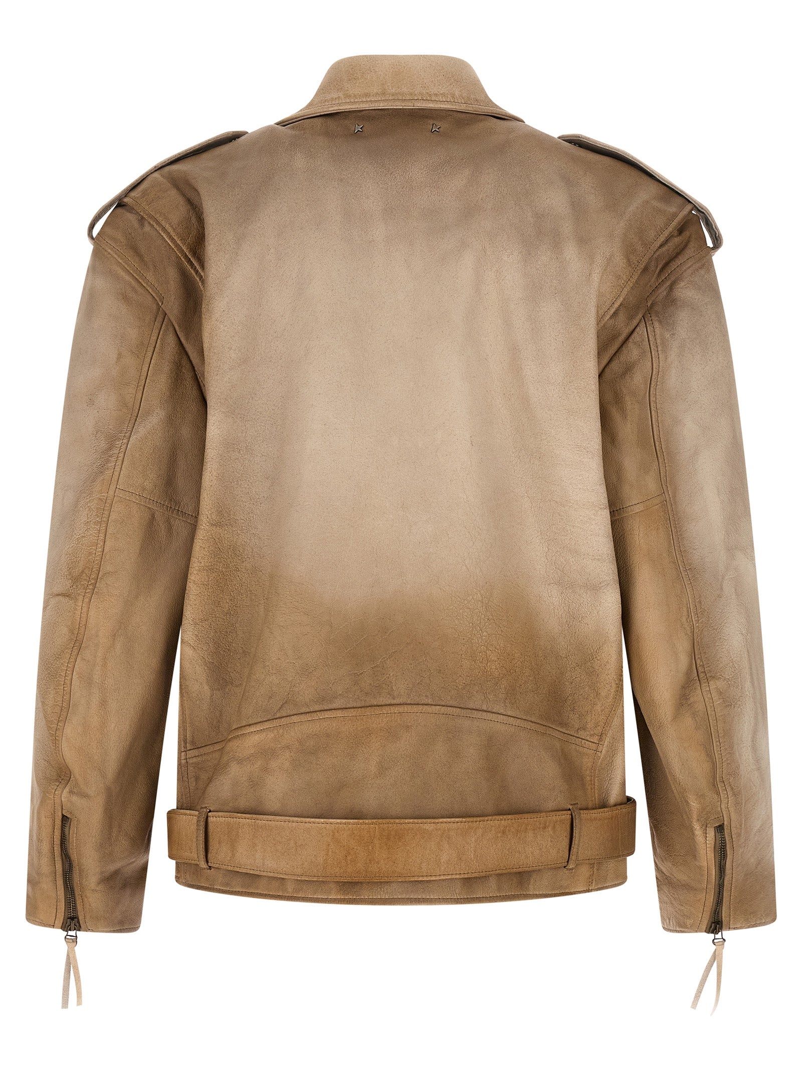 Golden Goose Buffalo Leather Biker Jacket in Beige