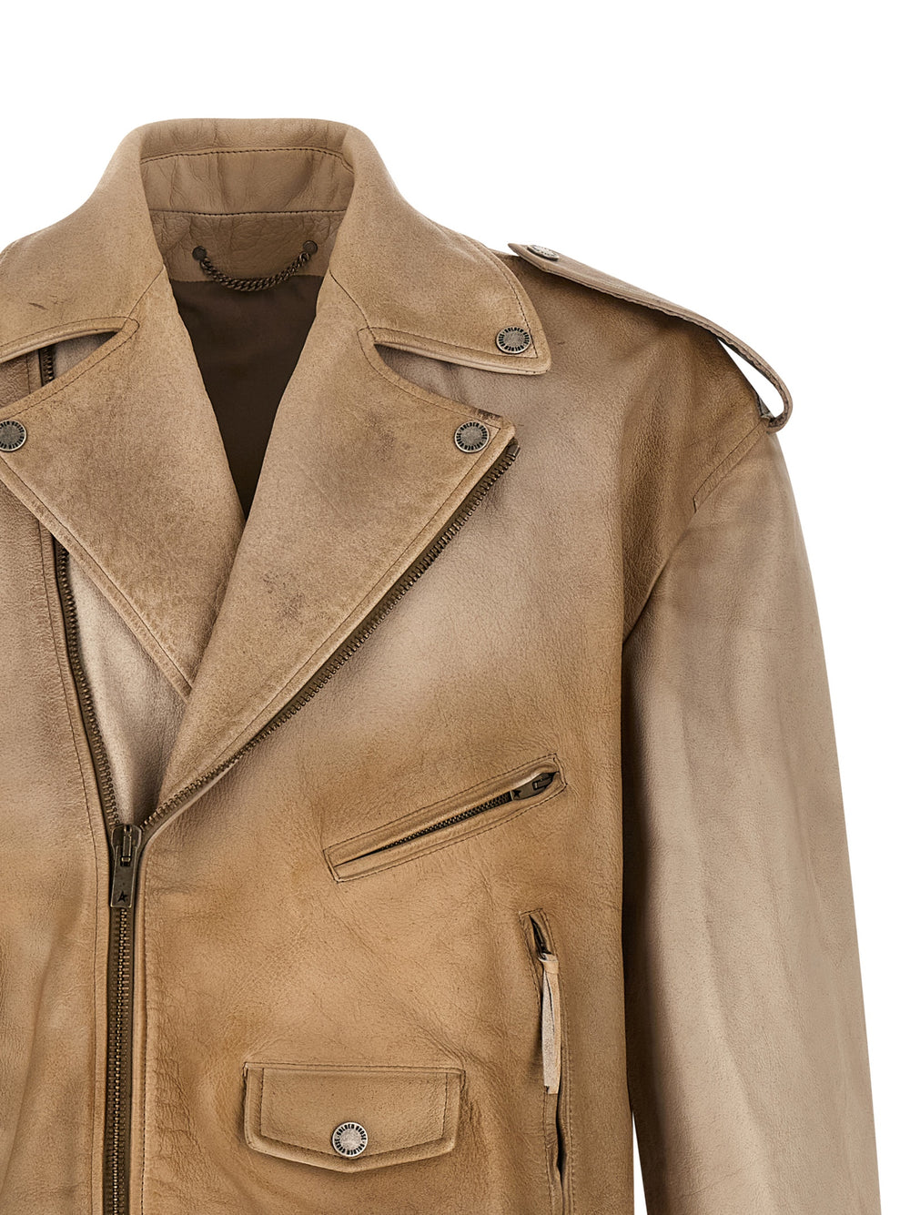 Golden Goose Buffalo Leather Biker Jacket in Beige