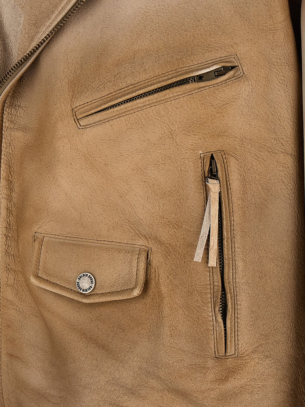 Golden Goose Buffalo Leather Biker Jacket in Beige