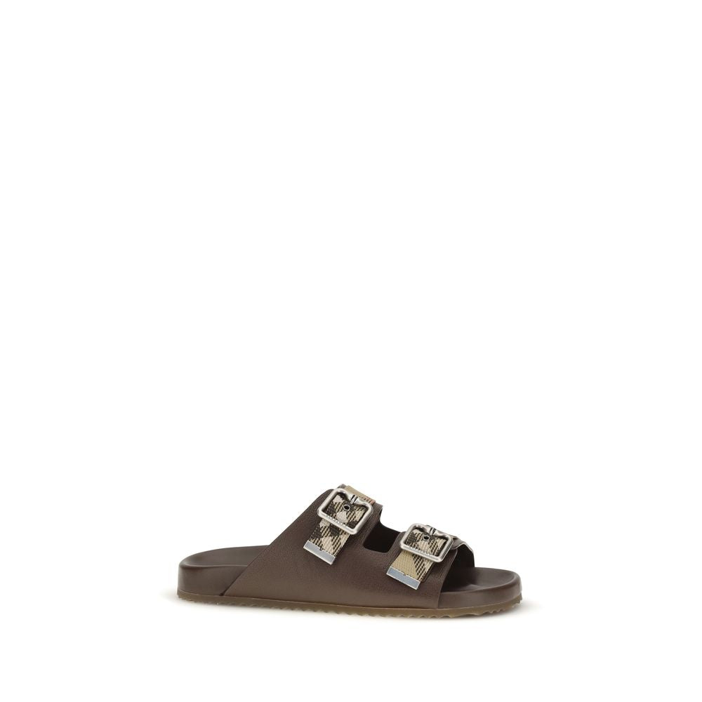 Burberry Goatskin Flat Sandals in Brown
