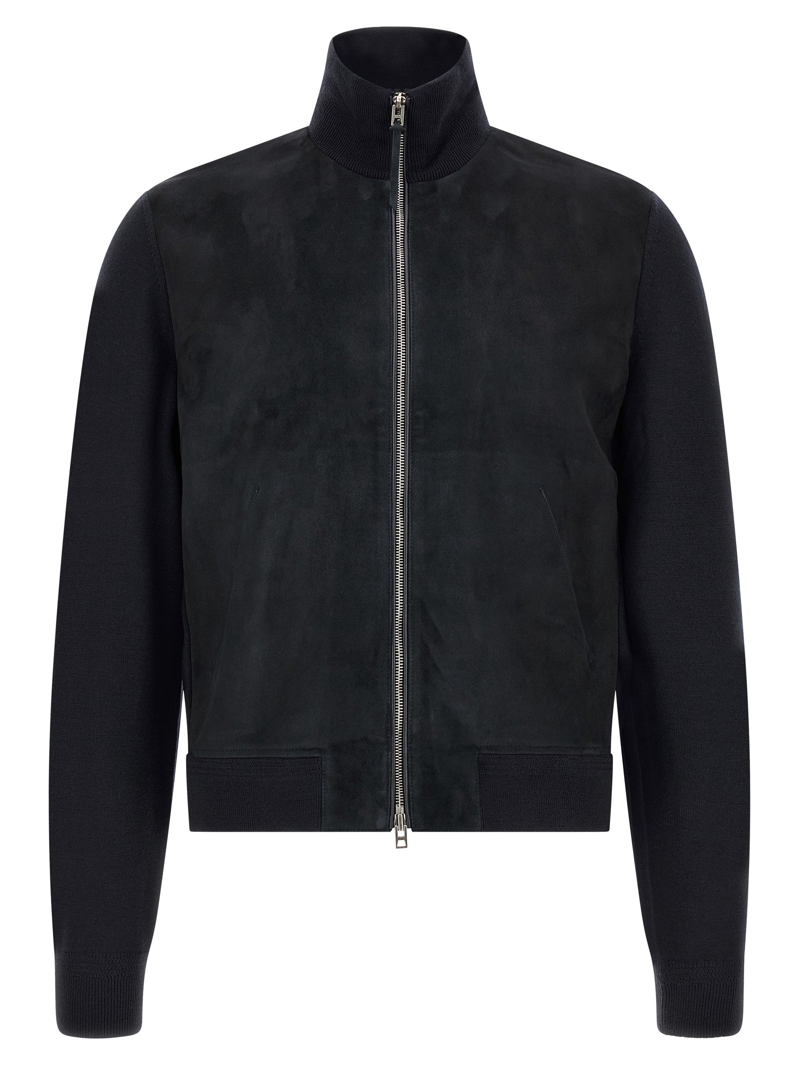 Tom Ford Two-Material Wool Cardigan in Blue