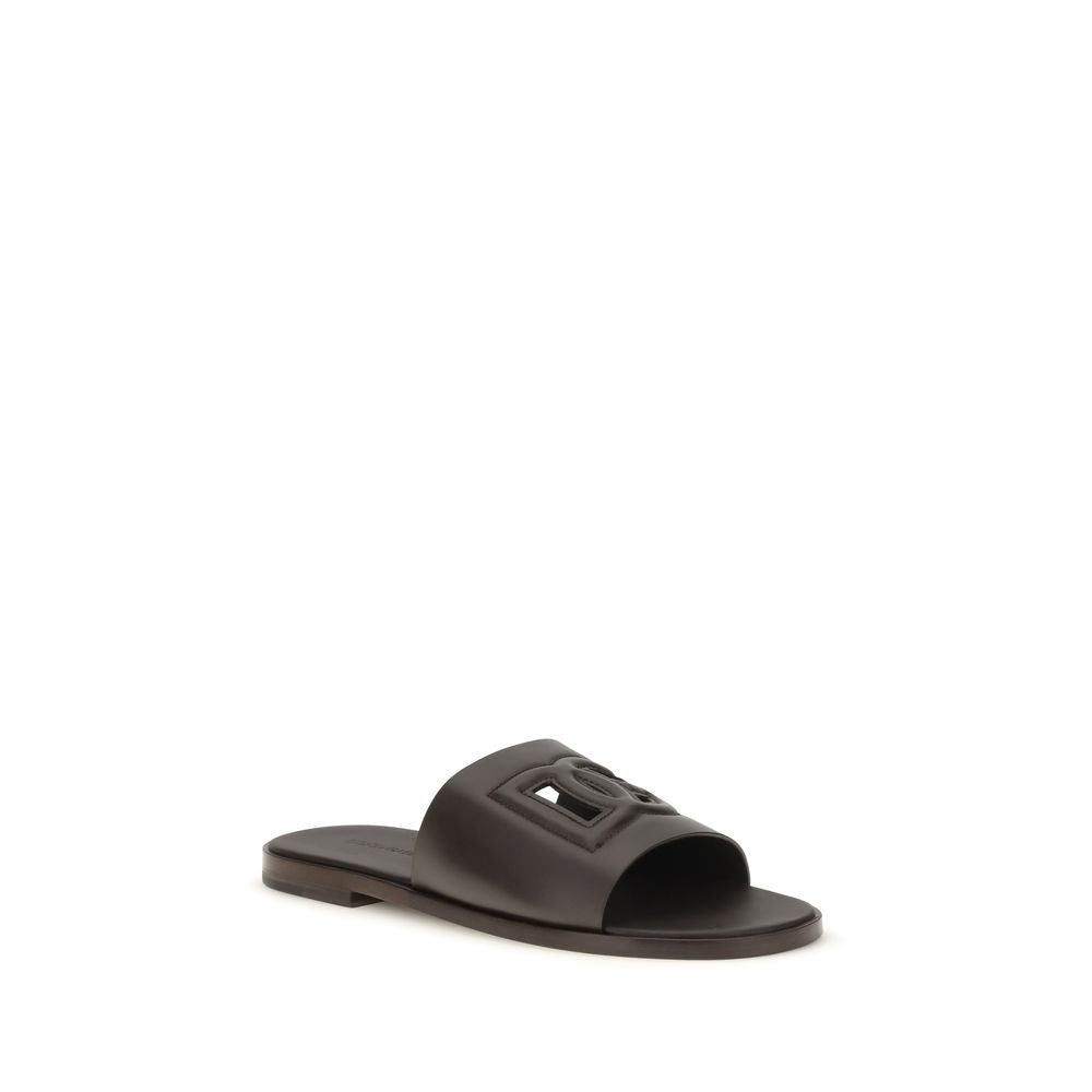 Dolce & Gabbana Calf Leather Flat Sandals in Brown