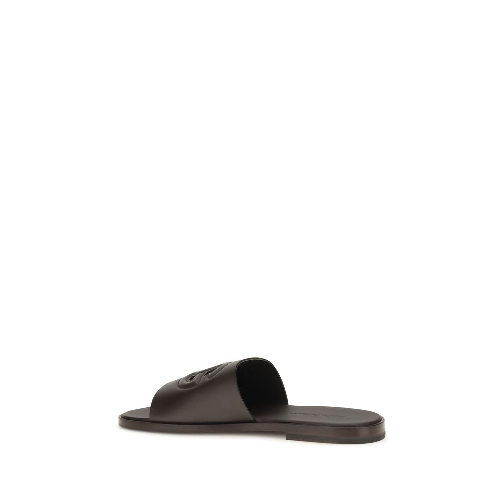 Dolce & Gabbana Calf Leather Flat Sandals in Brown