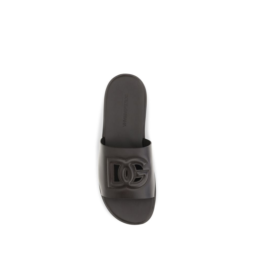 Dolce & Gabbana Calf Leather Flat Sandals in Brown