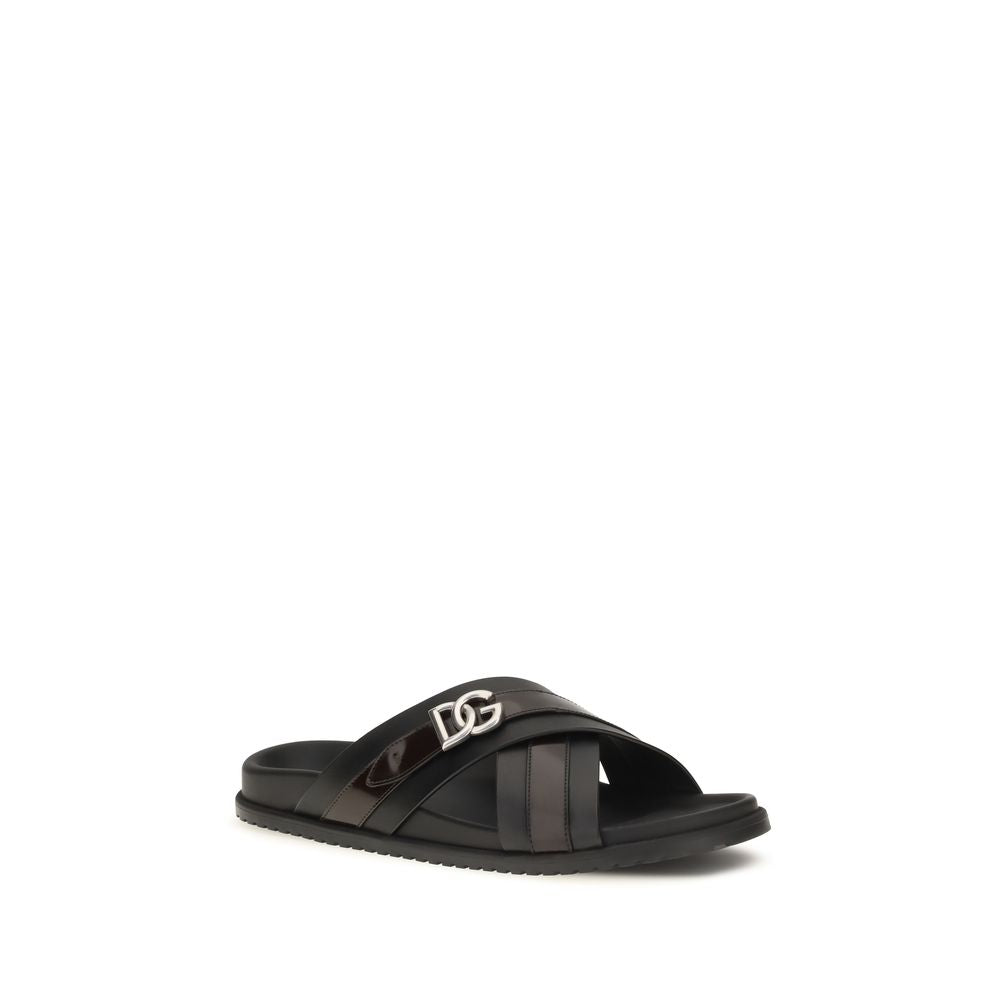 Dolce & Gabbana Calf Leather Sandals in Black