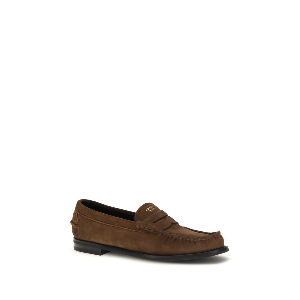 Prada Suede Slip-On Loafers in Brown