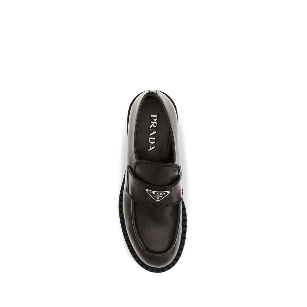 Prada Calf Leather Slip-On Loafers in Brown