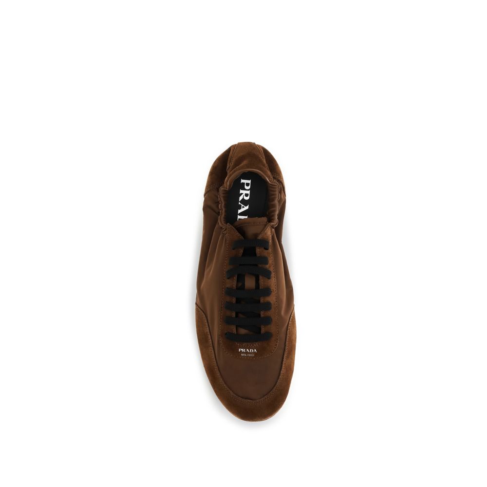 Prada Re-Nylon and Suede Sneakers in Brown