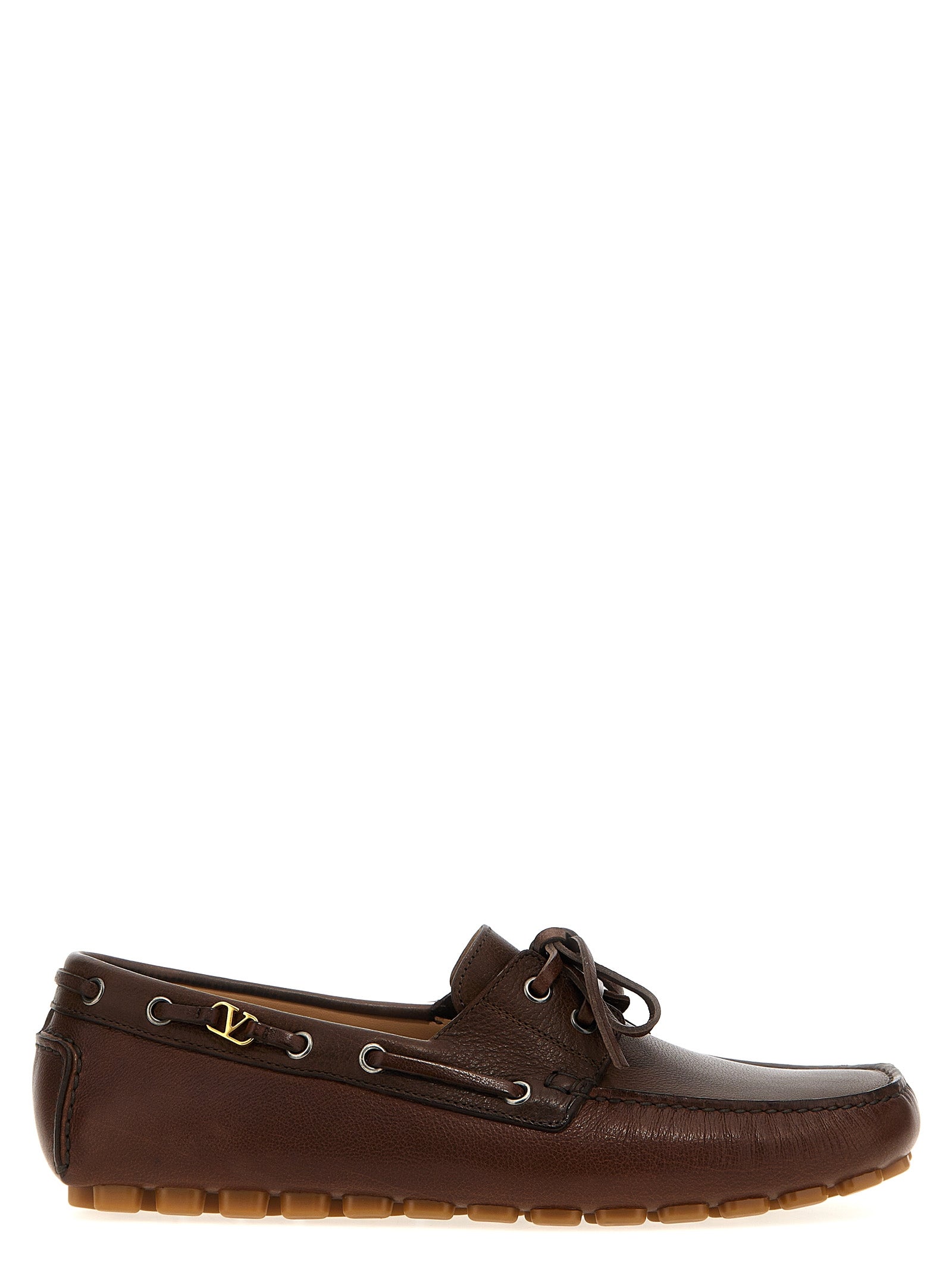 Valentino Garavani Buffalo Leather Slip-On Loafers in Brown