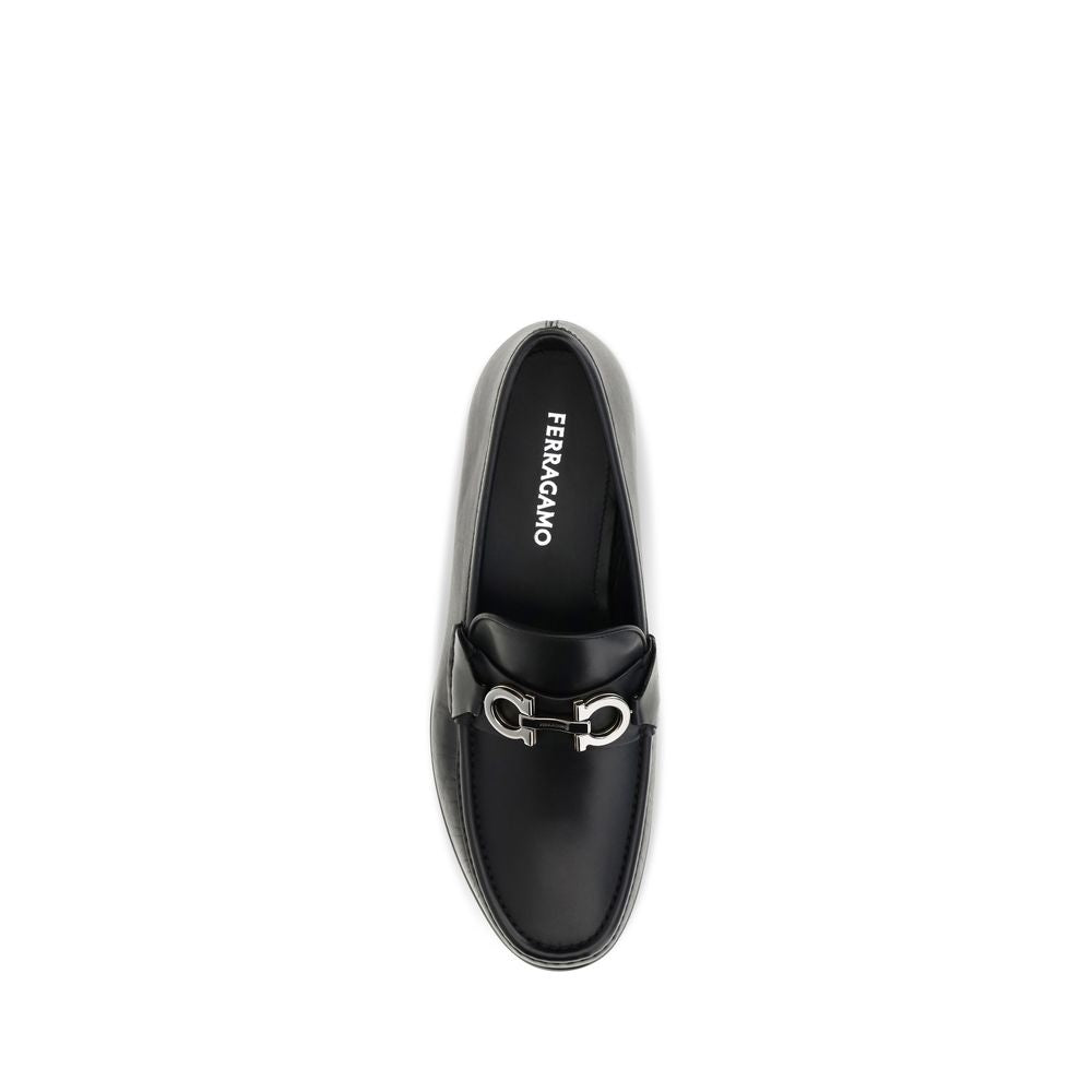 Ferragamo Calf Leather Slip-On Loafers in Black