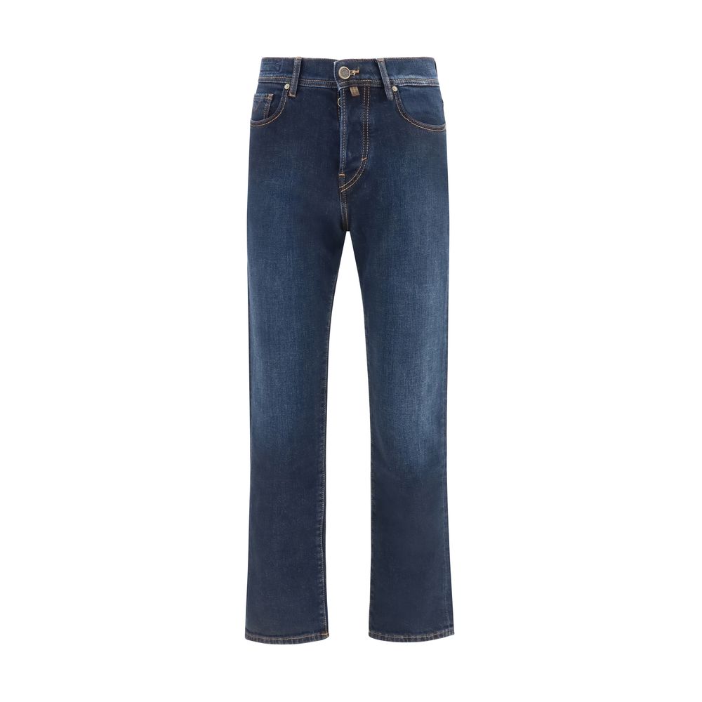 Blue Cotton Straight-Leg Jeans