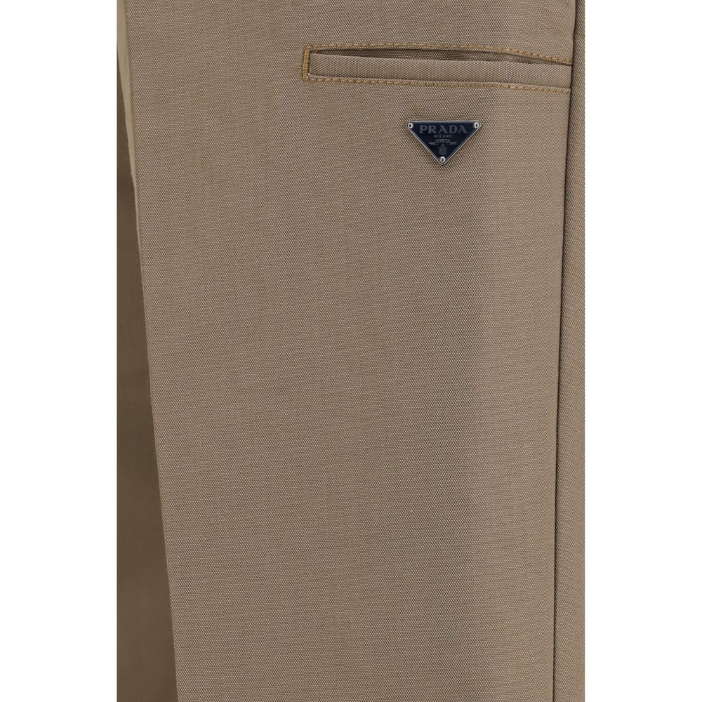Prada Cotton Canvas Wide-Leg Trousers in Brown