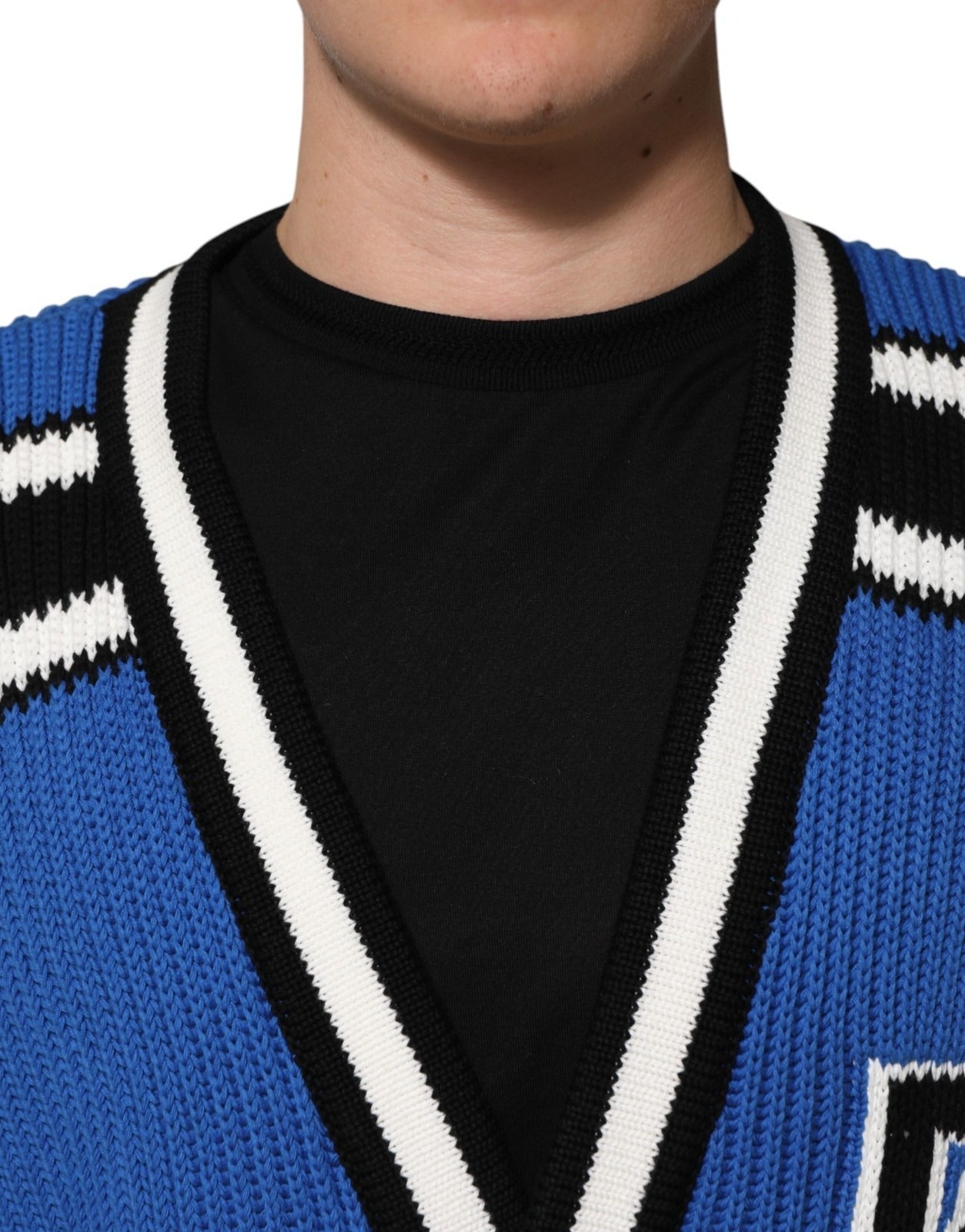 Dolce & Gabbana 100% Cotton Ribbed Knit Cardigan in Blue