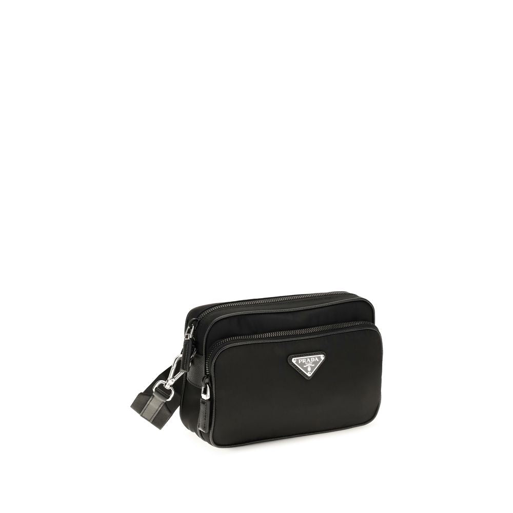 Prada Re-Nylon and Saffiano Leather Shoulder Bag in Black