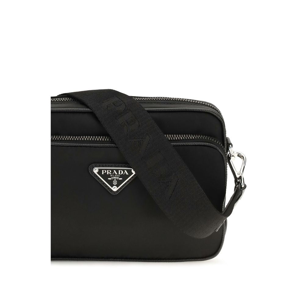 Prada Re-Nylon and Saffiano Leather Shoulder Bag in Black