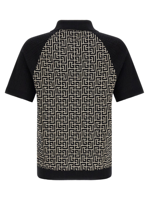 Balmain Bicolor Cotton Polo Shirt in White/Black