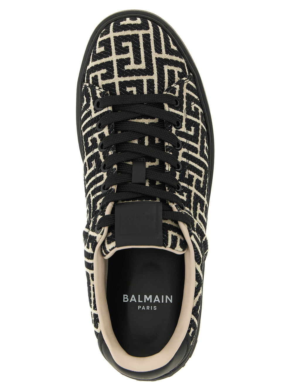 Balmain B-Court Bicolor Cotton Low Top Sneakers in White and Black