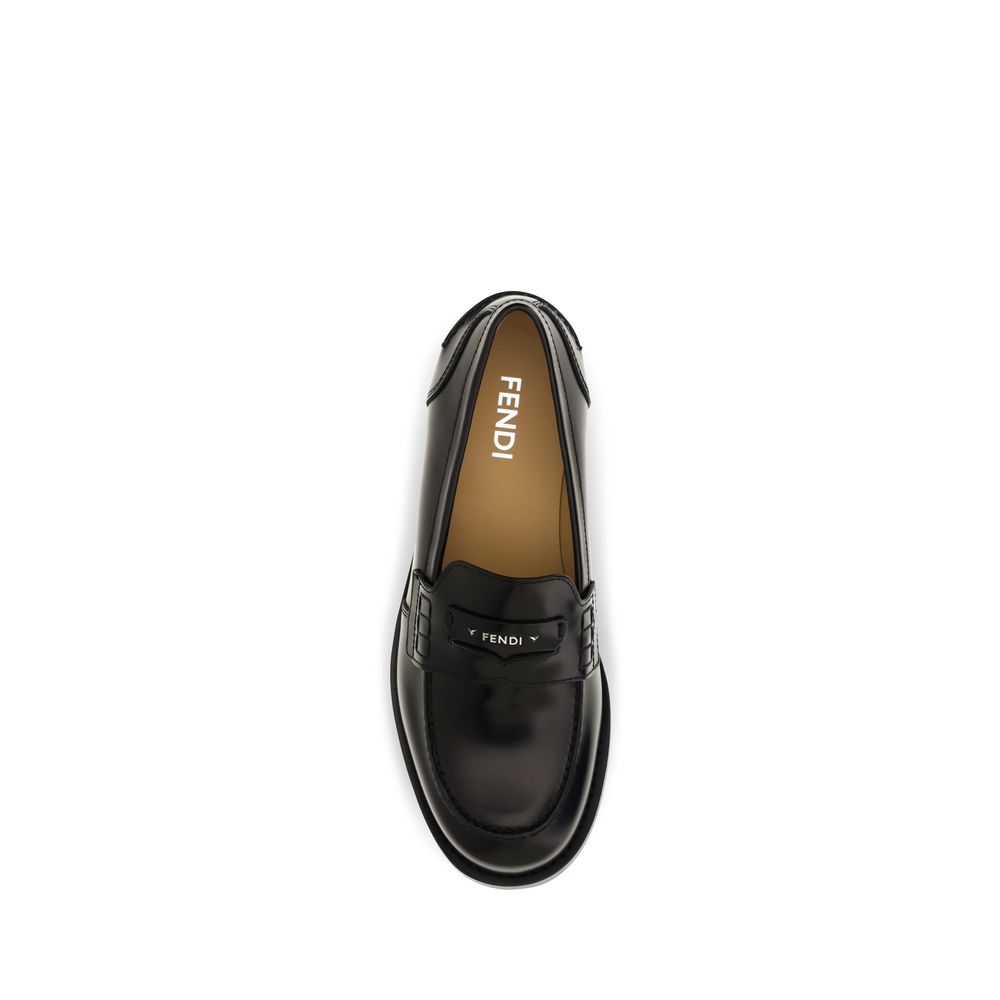 Fendi Calf Leather Slip-On Loafers in Black