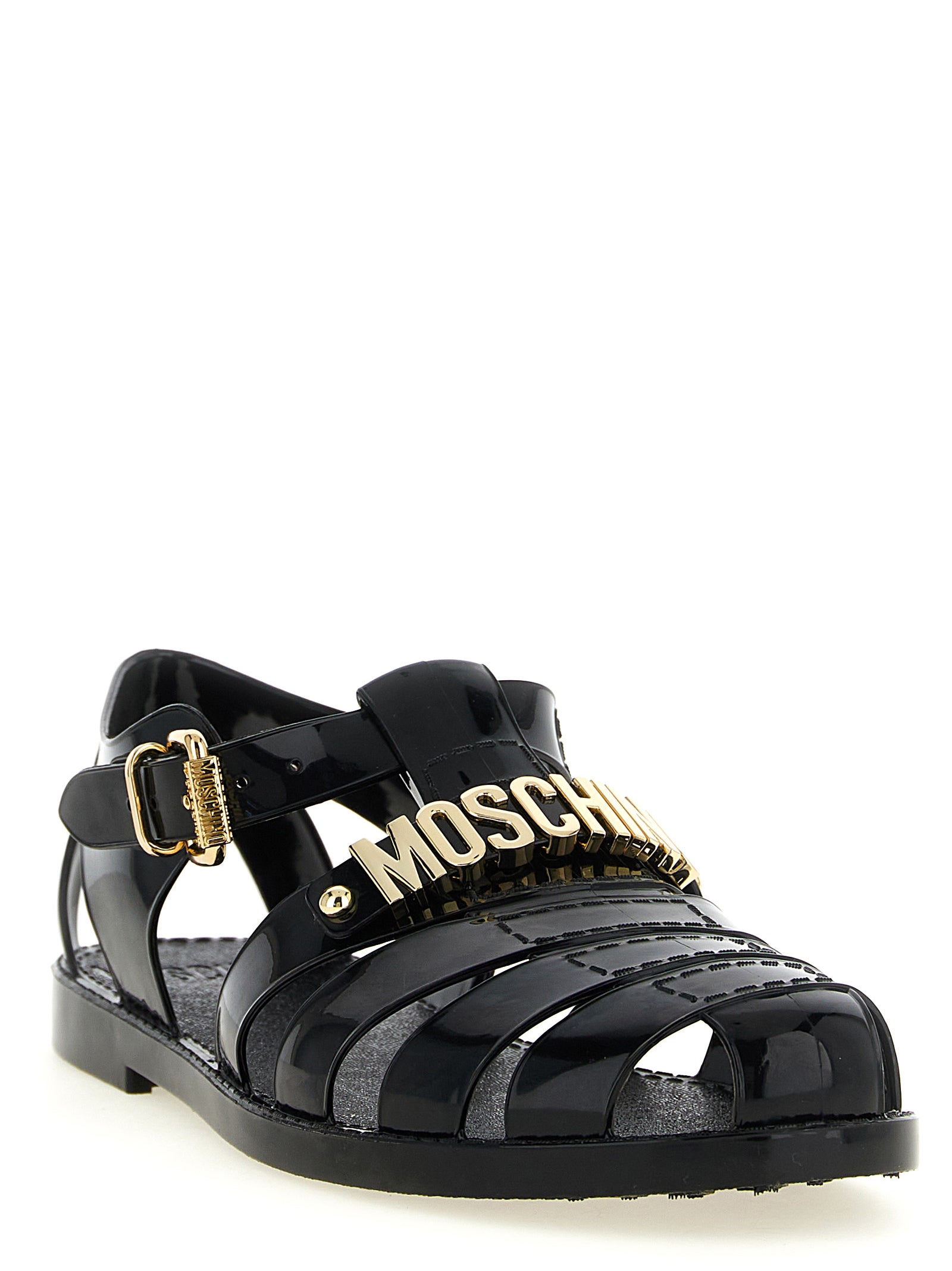 Moschino PVC Flat Sandals in Black