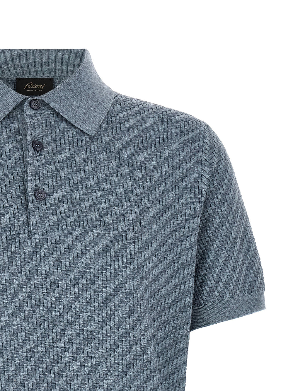 Brioni Cotton, Silk and Cashmere Polo Shirt in Blue