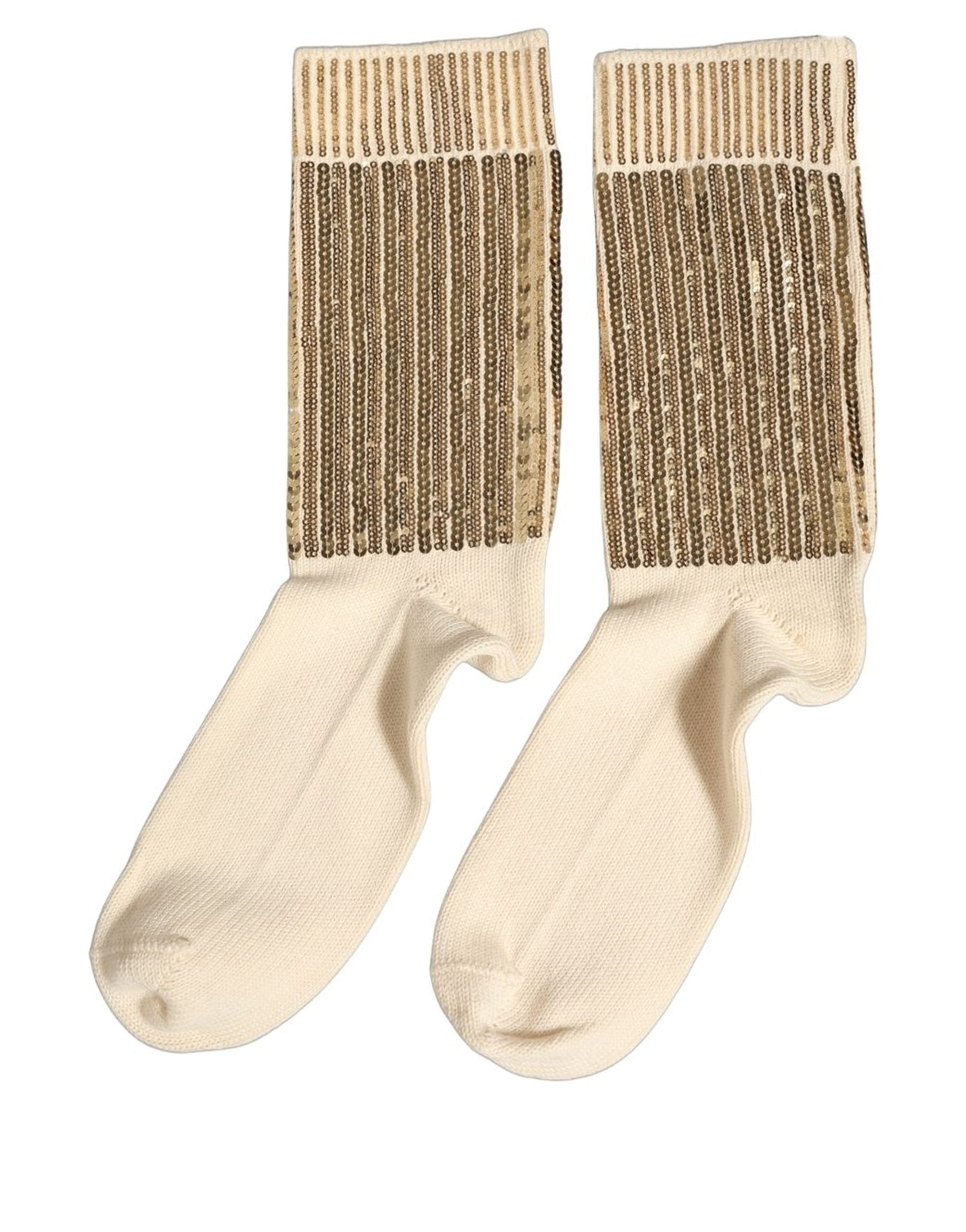Dolce & Gabbana Cotton and Virgin Wool Sequin Socks in Off White