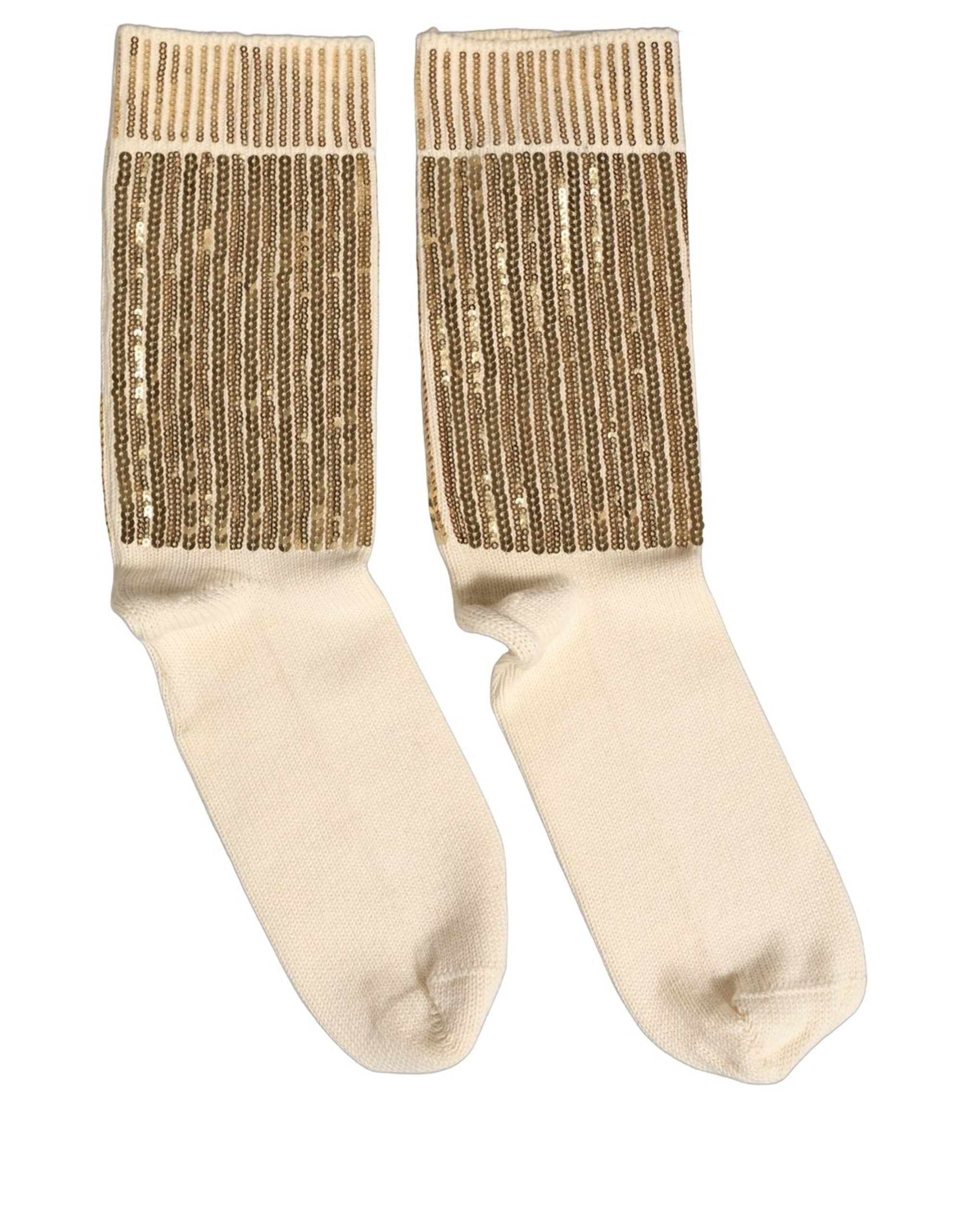 Dolce & Gabbana Cotton and Virgin Wool Sequin Socks in Off White