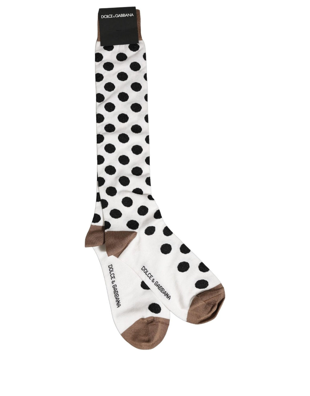Dolce & Gabbana Cotton Blend Over-the-Calf Socks in White with Polka Dot Pattern