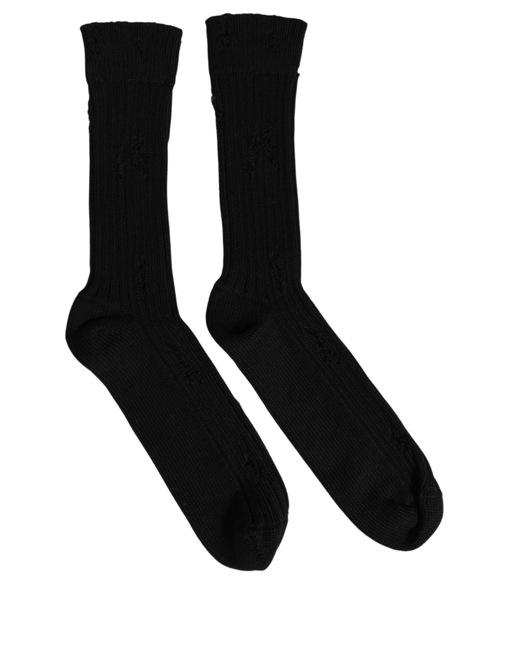Dolce & Gabbana Cotton Blend Distressed Ribbed Socks in Black