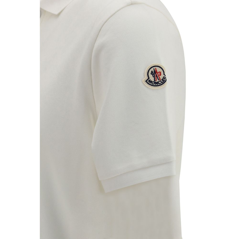 Moncler 100% Cotton Piqué Polo Shirt in White