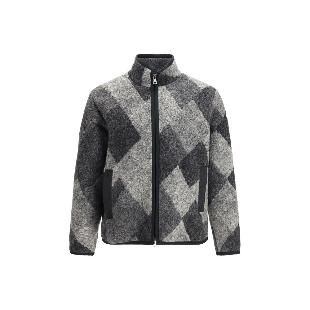 Moncler Wool Blend Hooded Zip Cardigan in Grey