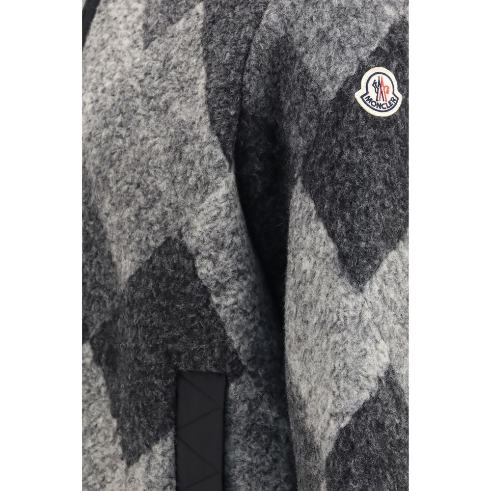 Moncler Wool Blend Hooded Zip Cardigan in Grey